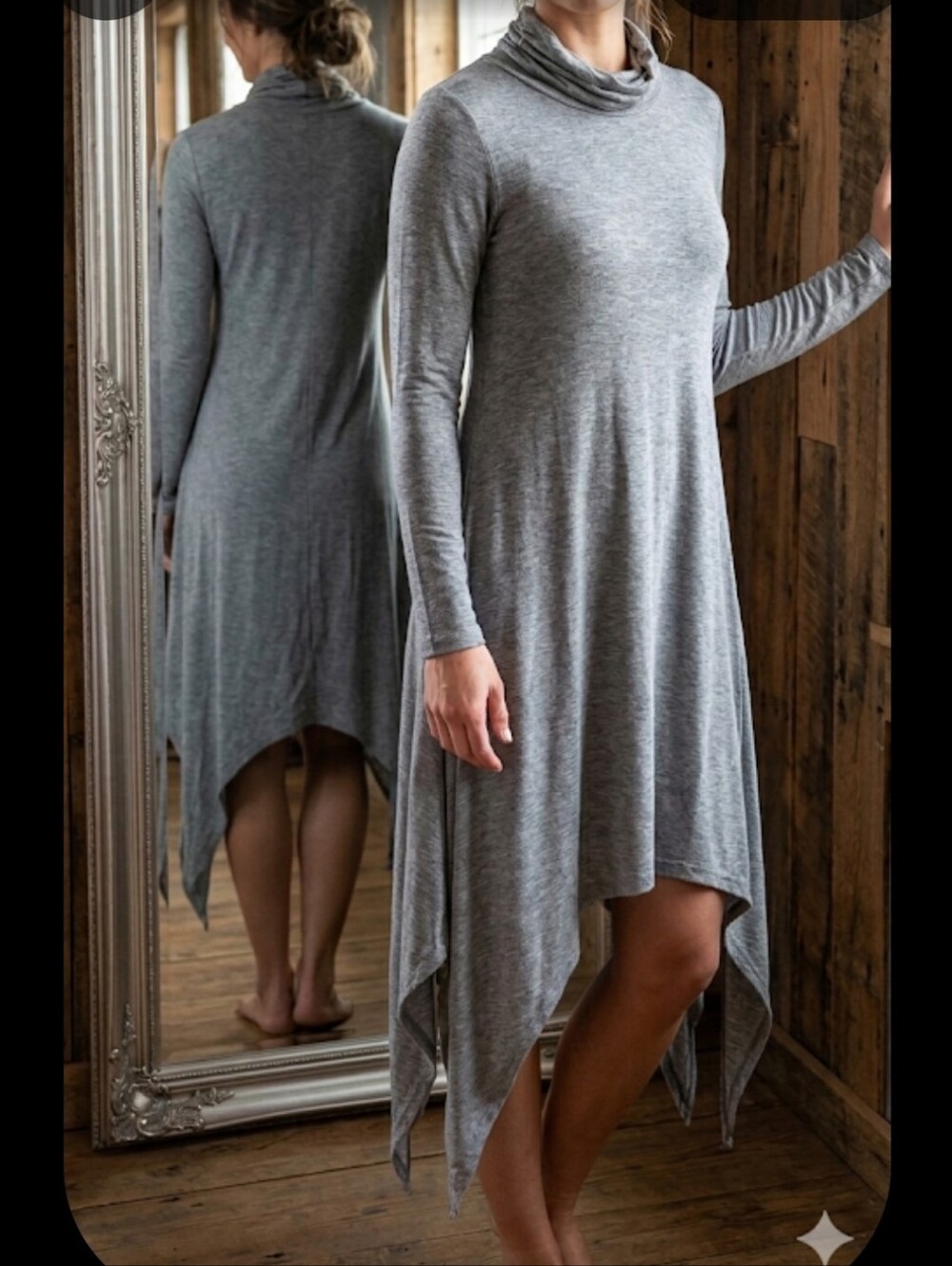 Soft Surroundings grey knit uneven hem Dress S turtleneck flare